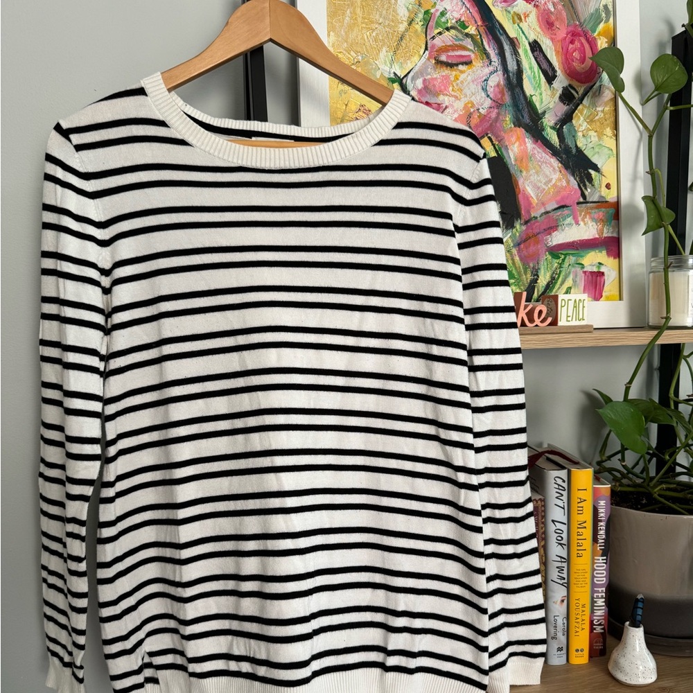 Striped Sweater with Suede Elbow Pads